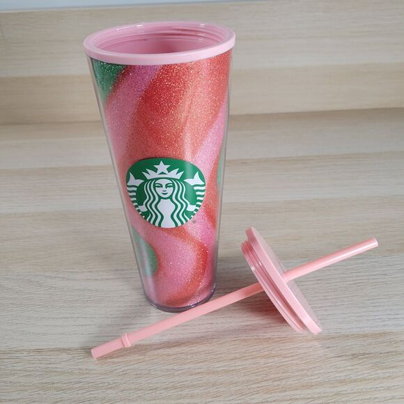 Starbucks Holiday 2020 Glitter Peppermint Swirl 24 oz. Cold Cup Tumbler New - Picture 3 of 6